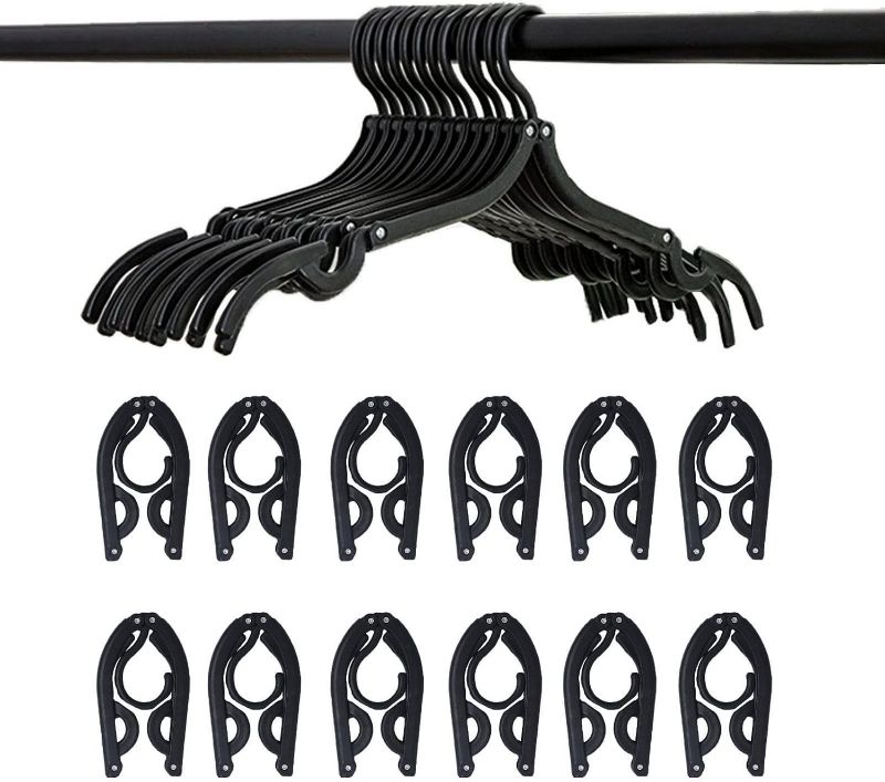 Photo 1 of 12 Pcs Black Travel Hangers - Portable Folding Clothes Hangers Travel Accessories Foldable Clothes Drying Rack for Travel
