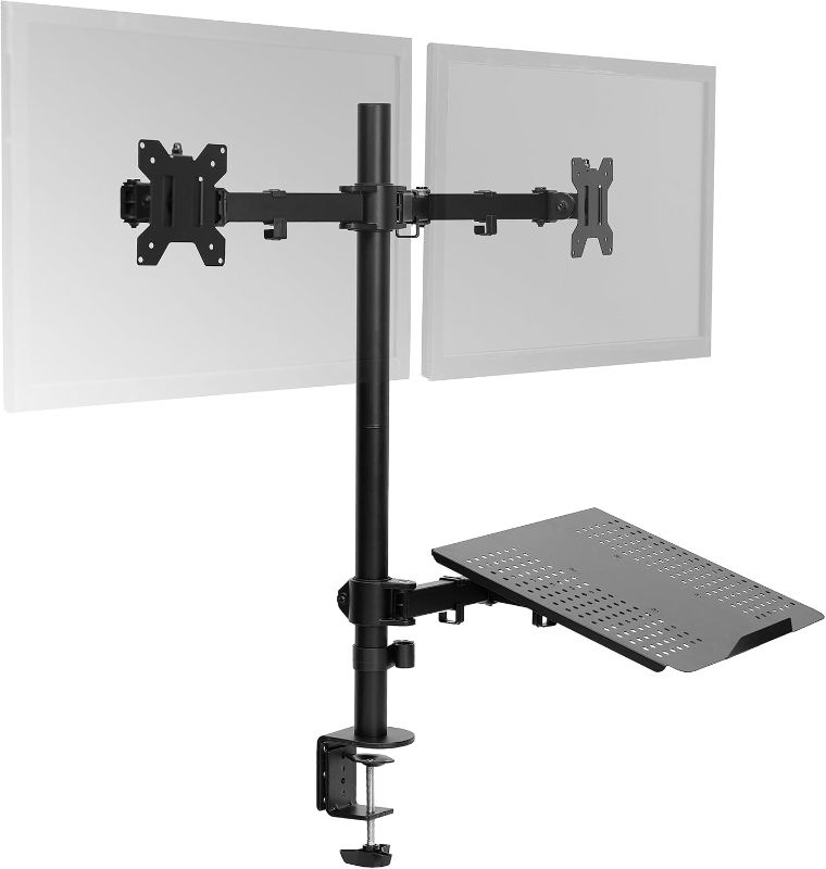 Photo 1 of ***product similar to the original photo***  Laptop and Dual 13 to 27 inch LCD Monitor Stand up Desk Mount, Tall Adjustable Stand, Fits Laptops up to 17 inches, Black, STAND-V012J