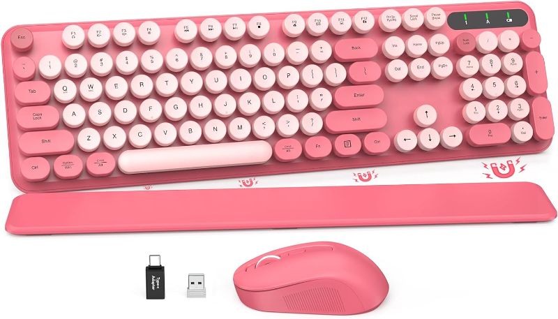 Photo 1 of ***does not have a mouse / only the products shown in the image*** Wireless Keyboard and Mouse Combo - Round Keycaps, Full-Size Retro Typewriter Keyboard with Detachable Wrist Rest, Sleep Mode & Tilt Legs, 2.4GHz Cordless Connection for Mac/Windows/PC (Pi