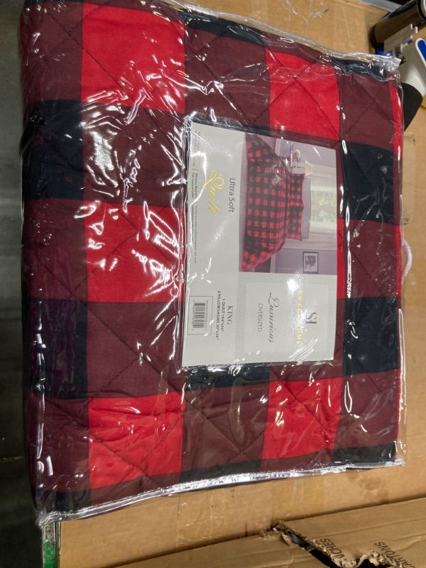 Photo 2 of ***2 BOXES***
Sweet Home Collection Quilts King Size 3 Piece Set Vintage Pre Wash Buffalo Check Oversized Reversible Pattern with Pillow Shams, Burgundy/Black (Pack of 5)