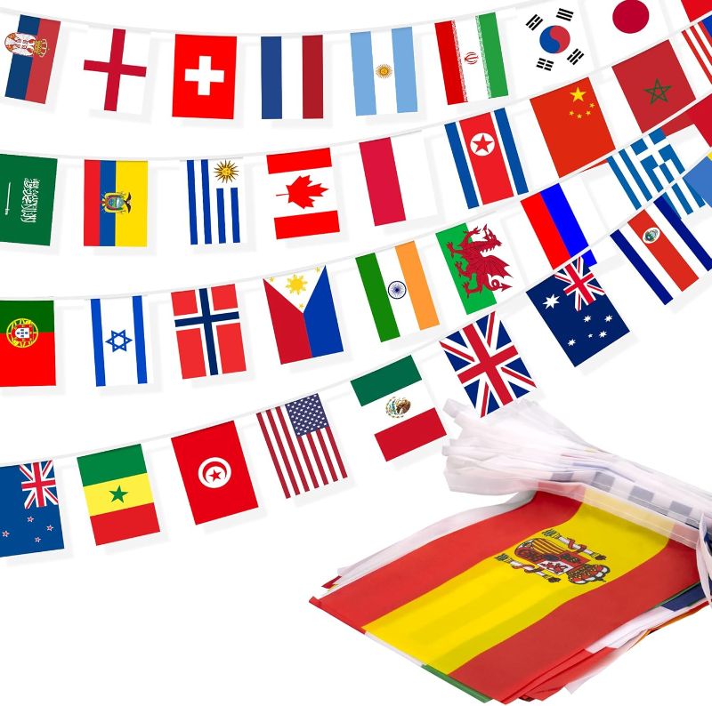 Photo 1 of 100 Countries String Flag, 82 ft International Flags Bunting Banner, World Flag Banner Decoration for School, Sports Events, Grand Opening, Party
