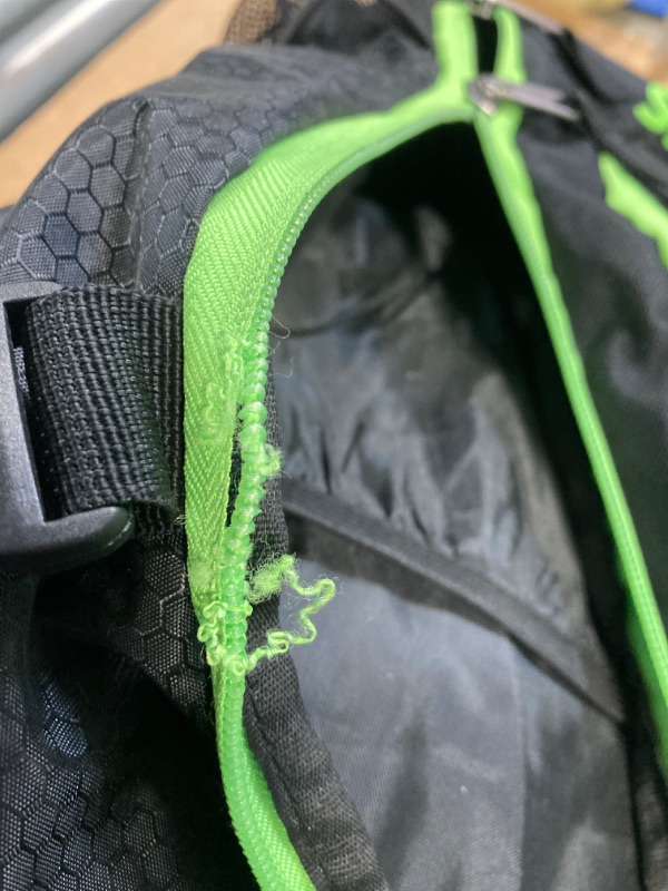 Photo 1 of ***CHECK DAMAGE IN REAL IMAGE*** Ksports Baseball Bag Black with Green Zippers - Backpack for Baseball, T-Ball & Softball Equipment & Gear for Youth and Adults - Holds Bats, Helmet, Gloves, Gear - Shoe Compartment & Fence Hook