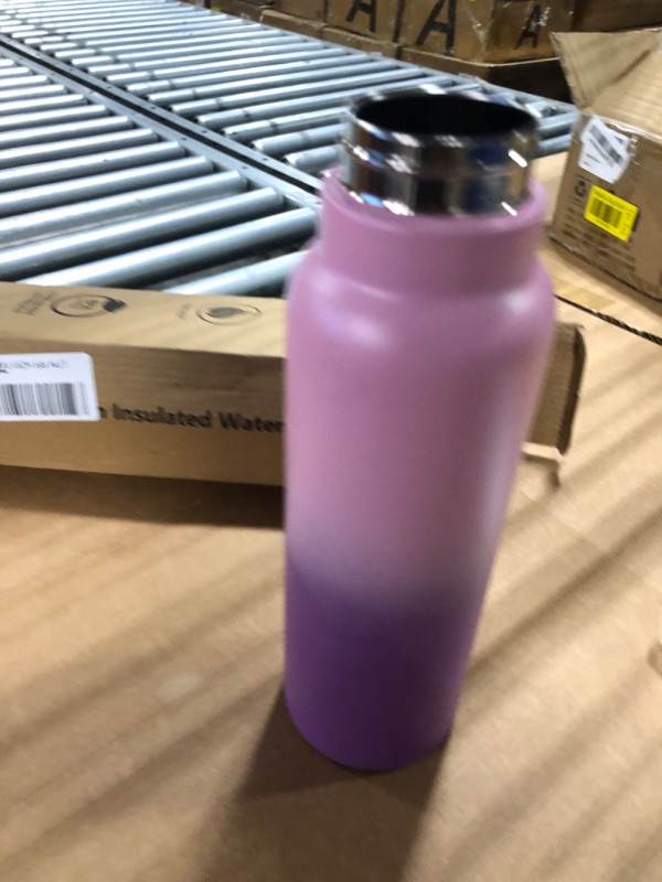 Photo 3 of ****missing pieces***GOPPUS 24 oz Insulated Water Bottle With Straw Stainless Steel Sports Water Cup Flask with 3 Lids (Straw, Spout and Handle Lid) Wide Mouth Metal Water bottles for Men Women (Pink Purple)