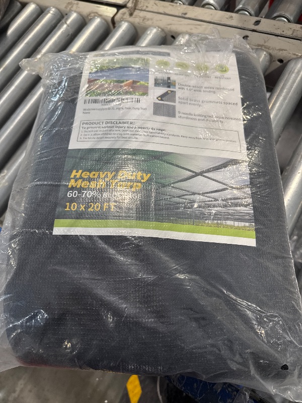 Photo 1 of [Windscreensupplyco] 60-70% 10 FT X 20 FT Mesh Tarp/Shade Cloth 9-Needle Knitted Heavy Duty Black with Grommets for Green House, Garden, pergola, Pools, Dump Truck