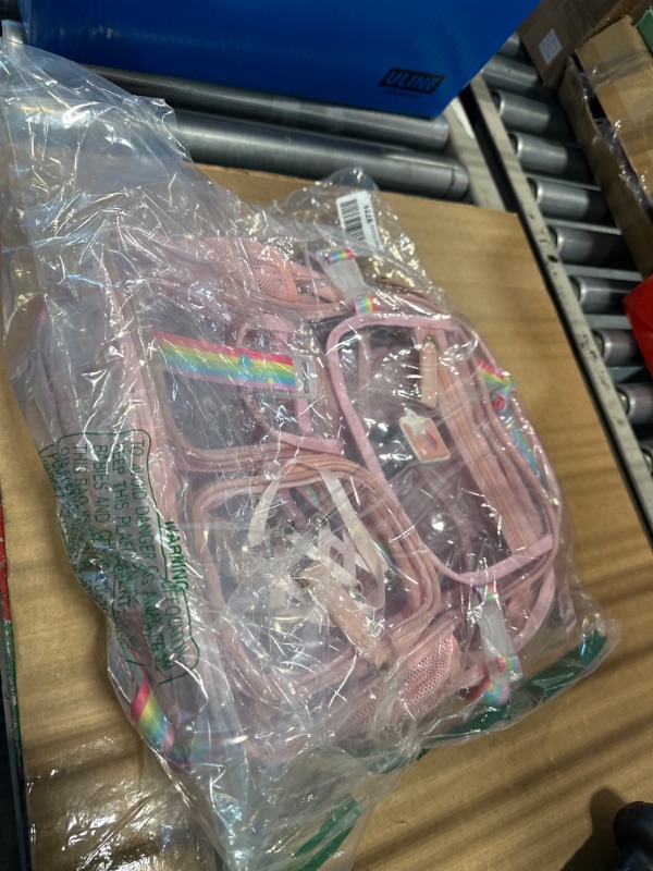 Photo 2 of ***USED****Bevalsa Clear Backpack for Girls, Transparent Backpack with Lunch Bag for Kids Elementary Middle High school Student, Heavy Duty See Through Backpack Clear Bookbag Stadium Approved (Pink)