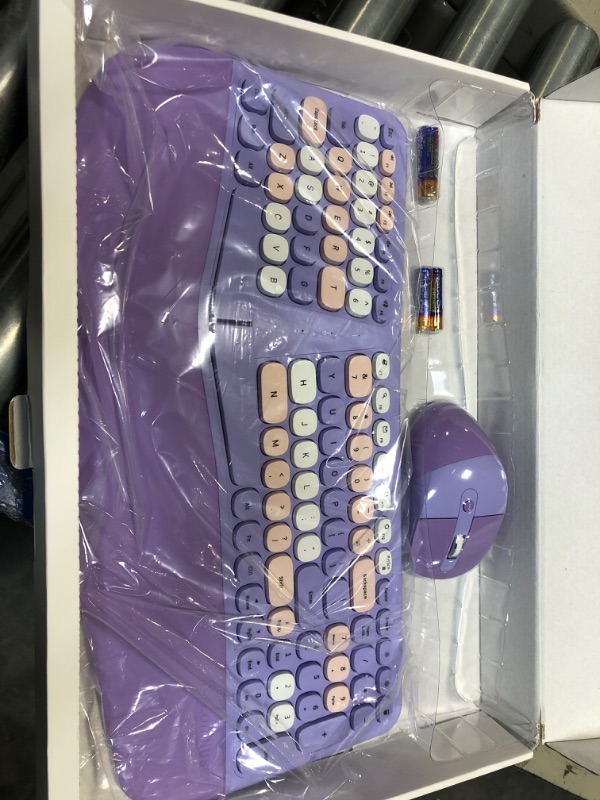 Photo 3 of ***USED****Lomiluskr Wireless Ergonomic Keyboard and Mouse Combo, Colorful Split Keyboard Ergonomic, PU Wrist Rest, Comfortable Natural Typing, 2.4G Connectivity, Compatible with PC/Laptop (Purple)