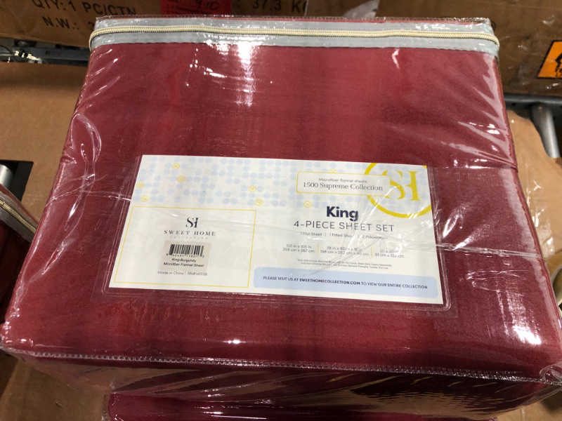 Photo 2 of ***2 complete sets*** Flannel Sheets Warm and Cozy Deep Pocket Breathable All Season Bedding Set with Fitted, Flat and Pillowcases, King, Burgundy Red