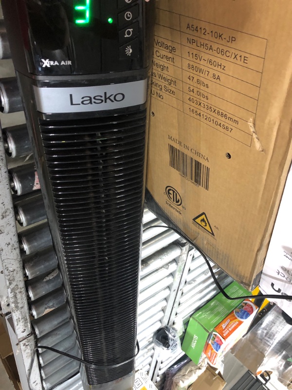 Photo 1 of 48 in. 4 Speeds Xtra Air Tower Fan in Black with Carry Handle, Oscillating, Remote Control, Nighttime Setting, Timer


