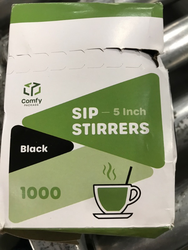 Photo 2 of [1000 Count - 5 Inch] Sip Stirrers/Straws - Disposable Stir Sticks for Coffee & Cocktail - Black