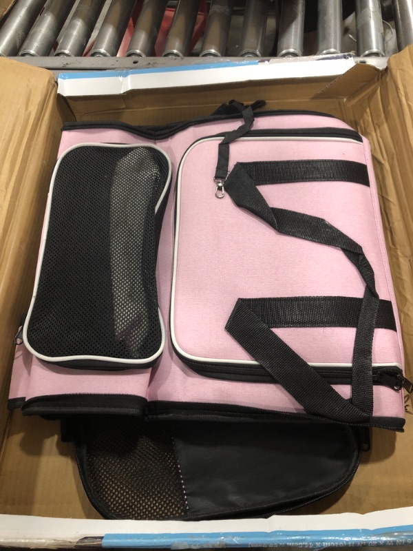 Photo 2 of Cat Carrier Airline Approved Pet Carrier, Expandable Foldable Soft-Sided Dog Carrier, 3 Open Doors, 2 Reflective Tapes, Pet Travel Bag Safe and Easy for Cats and Dogs(Pink)