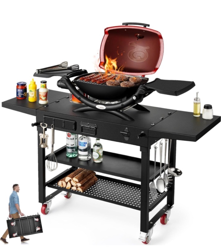 Photo 1 of 580LBS Portable Outdoor Grill Table, 54"W x 17"D Folding Grill Cart