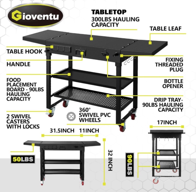 Photo 2 of 580LBS Portable Outdoor Grill Table, 54"W x 17"D Folding Grill Cart