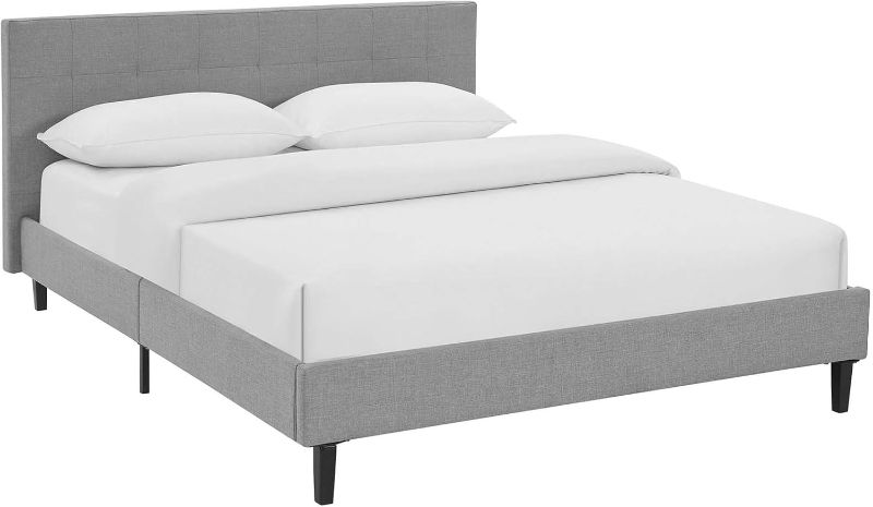 Photo 1 of Modway Linnea Upholstered Light Gray FULL Platform Bed with Wood Slat Support
