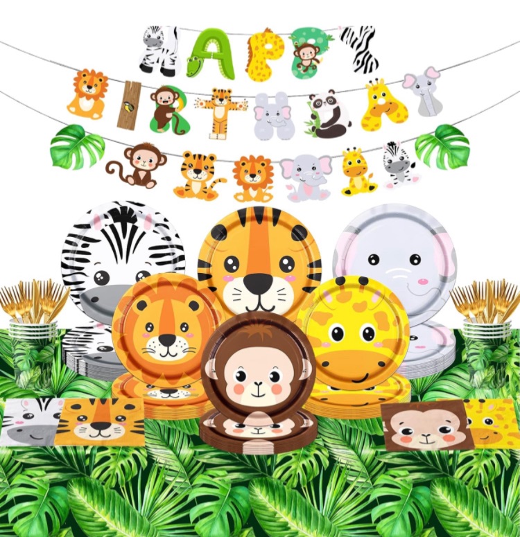 Photo 1 of  Jungle Safari Birthday Plates,Safari Animal Tableware Set Zoo Theme Birthday Paper Decorations 