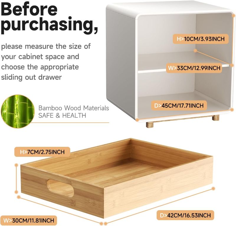 Photo 1 of 1PCS Pull Out Cabinet Organizer, Bamboo Wood Slide Out Drawers (16.54" D x 9.85" W x 2.76" H)