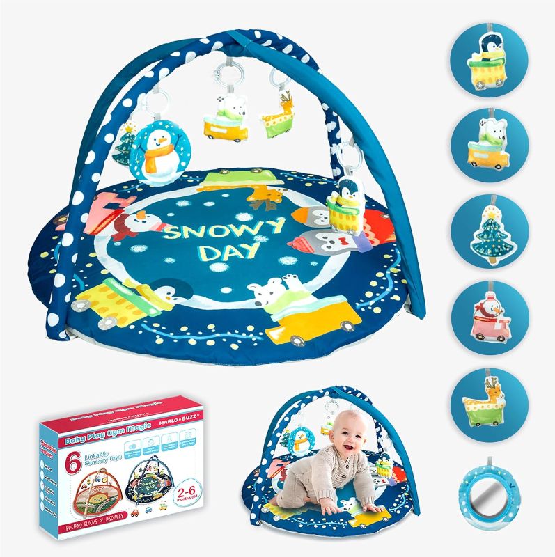 Photo 1 of Marlo & Buzz Baby Play Gym & Activity Mat-Snowy Day Baby Play Mat With 6 Detachable Toys, Tummy Time Mat For New born Babies & Toddlers 2-6 months, Washable Playmat For Infant,Suitable For Bed & Floor
