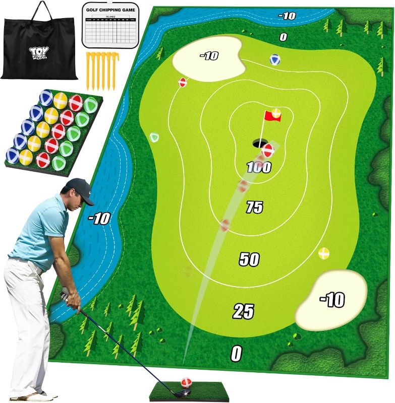 Photo 1 of TOY Life Chipping Golf Practice Mats Golf Game Training Mat Indoor Outdoor Games for Adults Family Kids Outdoor Play Equipment Stick Chip Golf Set Backyard...
