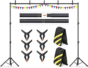 Photo 1 of 10x7.5Ft Backdrop Stand, Heavy Duty Adjustable Photo Back Drop Stand Kit for Parties, Photography, Banner Stand (Includes Six Background Stand Clamps)