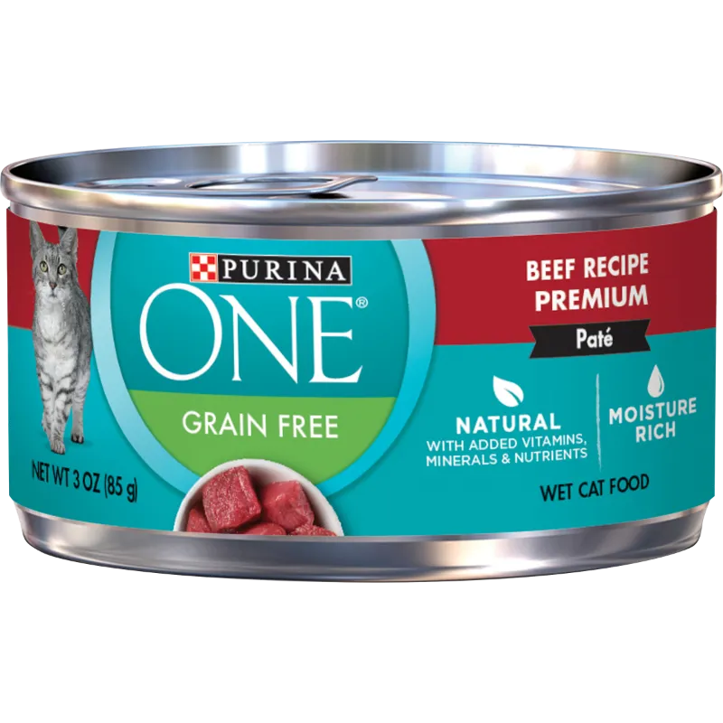 Photo 2 of Purina ONE Pate Wet Cat Food Natural Grain Free Beef 3 Oz Cans (24 Pack) exp date 01/2026