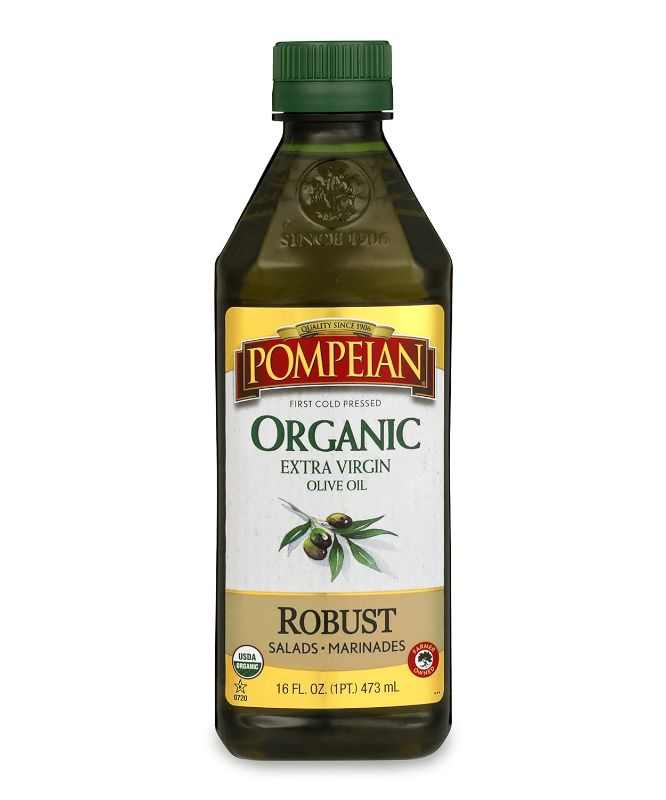 Photo 1 of Pompeian USDA Organic Robust Extra Virgin Olive Oil, First Cold Pressed, Full-Bodied Flavor, Perfect for Salad Dressings & Marinades, 16 FL. OZ.
