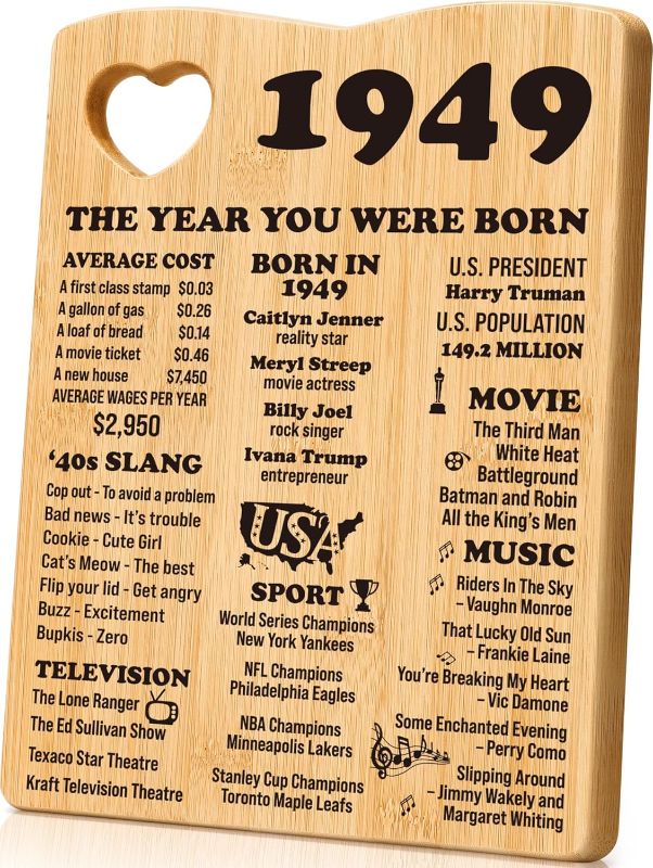 Photo 1 of 75th Birthday Gifts for Women Men, 75th Birthday Presents for Her Him, 75 Years Old Birthday Decorations, Born in 1949- Turning Seventy-five, 75th Birthday Cutting Board Gifts
