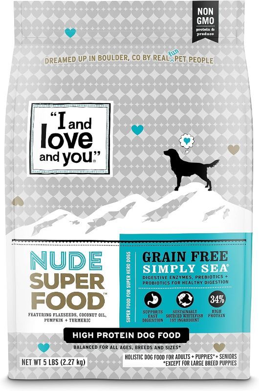 Photo 1 of I and love and you Nude Super Food Dry Dog Food - Salmon + Whitefish - Prebiotic + Probiotic, Grain Free, Real Meat, No Fillers, 5lb Bag
