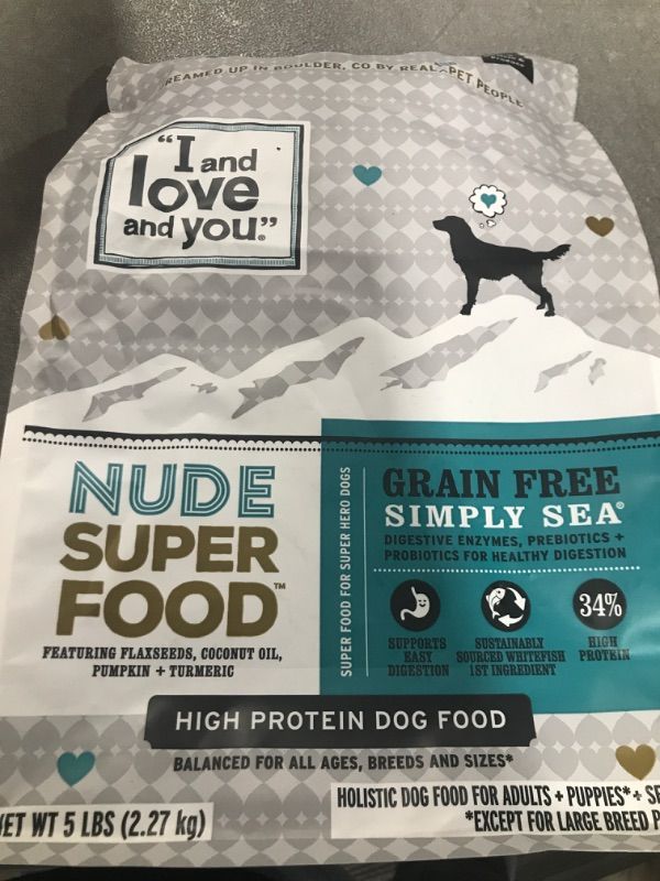 Photo 2 of I and love and you Nude Super Food Dry Dog Food - Salmon + Whitefish - Prebiotic + Probiotic, Grain Free, Real Meat, No Fillers, 5lb Bag
