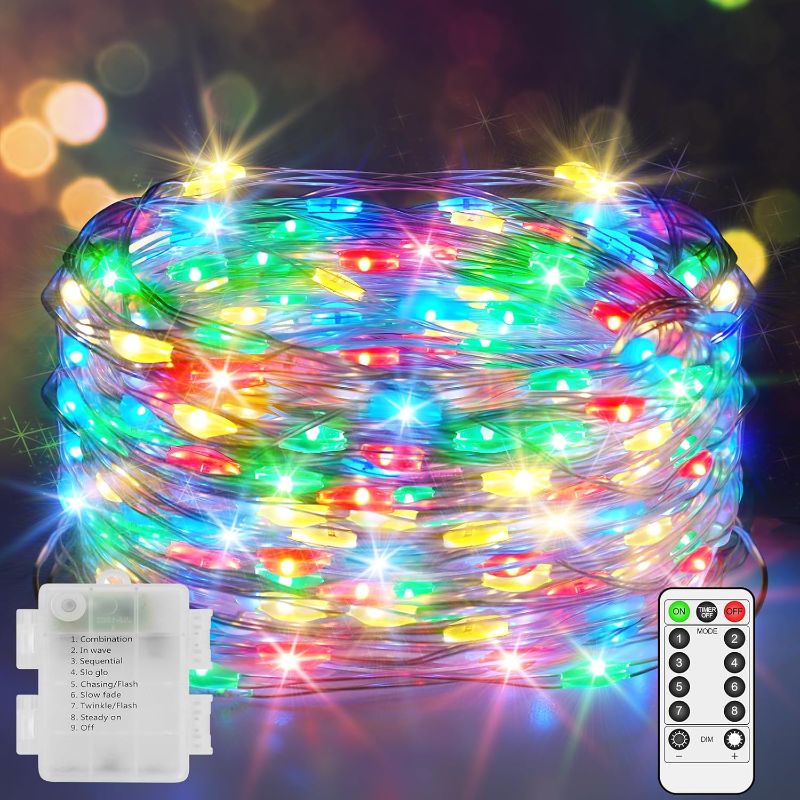 Photo 1 of 33 FT 200 LED Fairy Lights Battery Operated Christmas Lights Outdoor Decorations Waterproof String Lights with Timer 8 Modes Memory for Holiday Wedding Party Tree Wall Bedroom Garden-Multicolored
