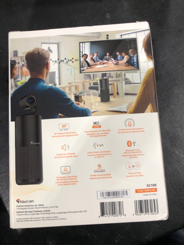 Photo 2 of TOUCAN Video Conference Camera with 4 Noise-Cancelling Mics, Speaker, Adjutable Camera, 1080p Detachable USB Webcam Plug and Play Works with Zoom, Microsoft Teams and More, for PC/Mac/Laptop