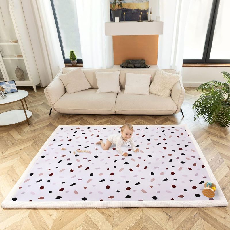 Photo 1 of Stylish Coral Velvet Baby Play Mat 60" x 80" Terazzo – Soft 1" Thick High-Density Memory Foam