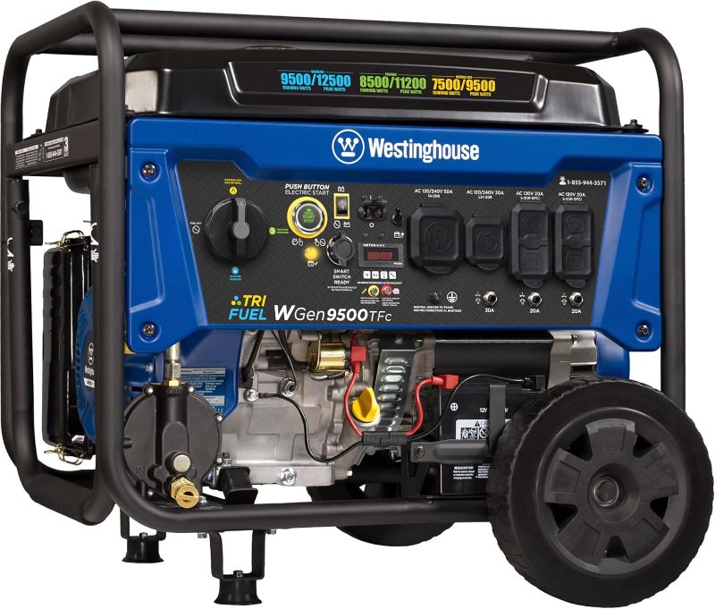 Photo 1 of Westinghouse Outdoor Power Equipment 12500 Peak Watt Tri-Fuel Home Backup Portable Generator, Remote Electric Start, Transfer Switch Ready, Gas, Propane, and Natural Gas Powered
