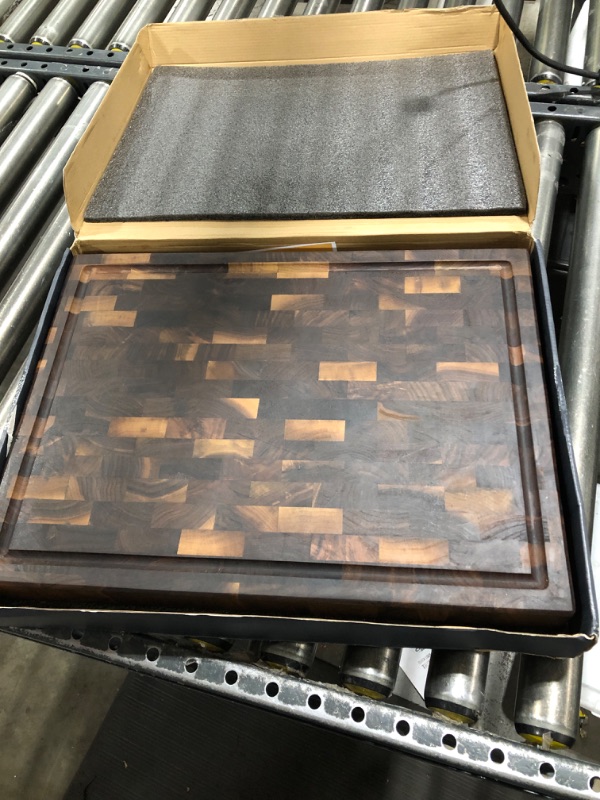 Photo 2 of Cozifa American Black Walnut Wood Cutting Board 20"x15"x2"(Large and Thick) for Kitchen with Juice Groove, Inner Handles, End Grain Butcher Block Finished with Linseed Oil, Beeswax, Lemon Oil, Giftbox