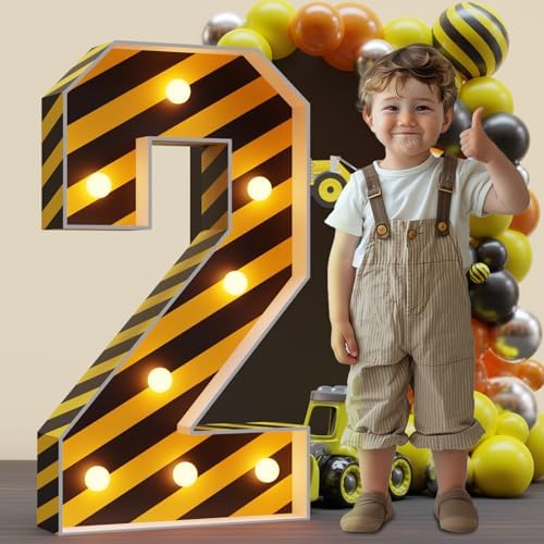 Photo 1 of imprsv Marquee Numbers Construction 2nd-Birthday Decorations: 3ft Large Light Up Number 2 