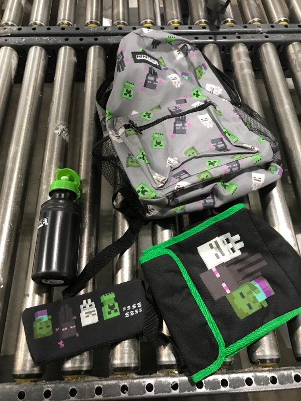 Photo 2 of Minecraft Backpack and Lunch Bag Set for Boys | Creeper Pencil Case and Kids Water Bottle | 4 Piece Backpacks Sets for School