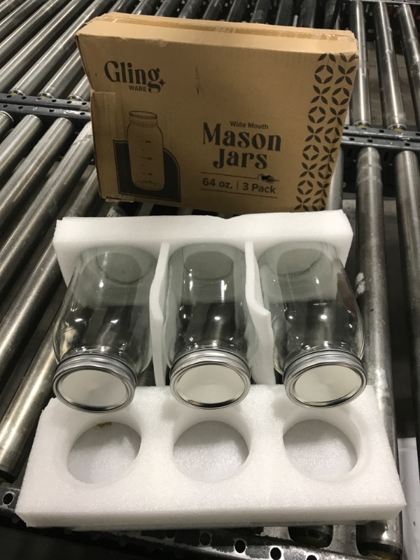 Photo 2 of GLING [3 Count 64 oz. Wide-Mouth Glass Mason Jars with Metal Airtight Lids and Bands 2 Quart Large For Preserving, & Meal Prep