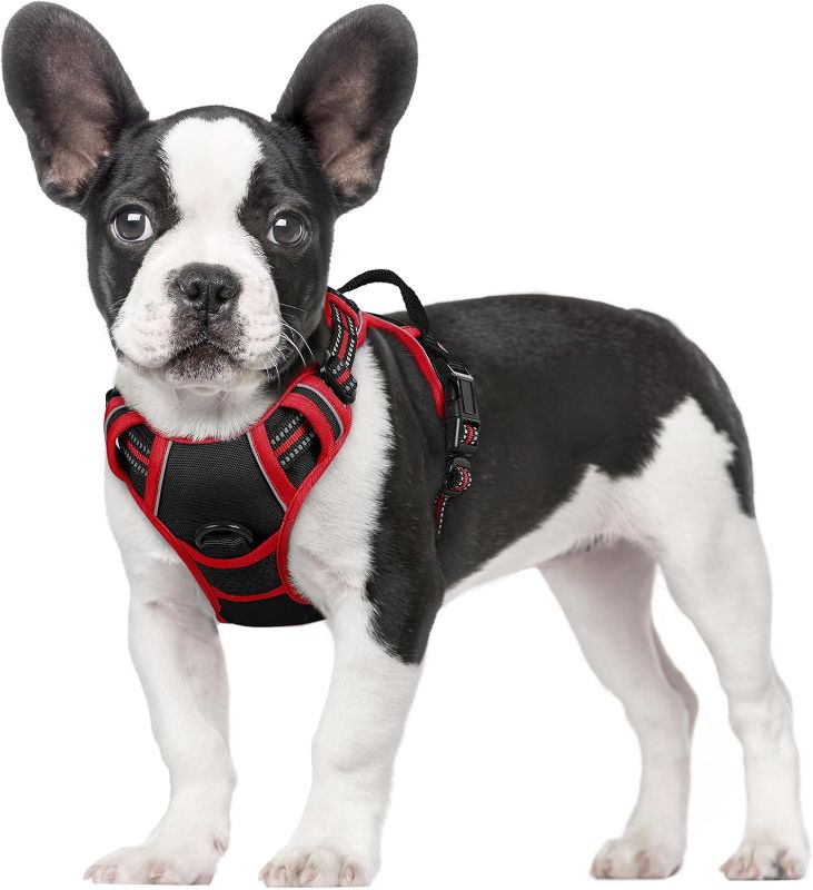 Photo 1 of rabbitgoo Dog Harness, No-Pull Pet Harness with 2 Leash Clips, Adjustable Soft Padded Dog Vest, Reflective No-Choke Pet Oxford Vest with Easy Control Handle for Large Dogs, Black & Red, S
