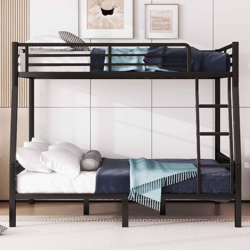 Photo 1 of ATY Full XL Over Queen Bunk Bed, Metal Bedframe with Ladder, for Kids's Bedroom, Dorm, 82.7"x 70"x 65.6", Black
