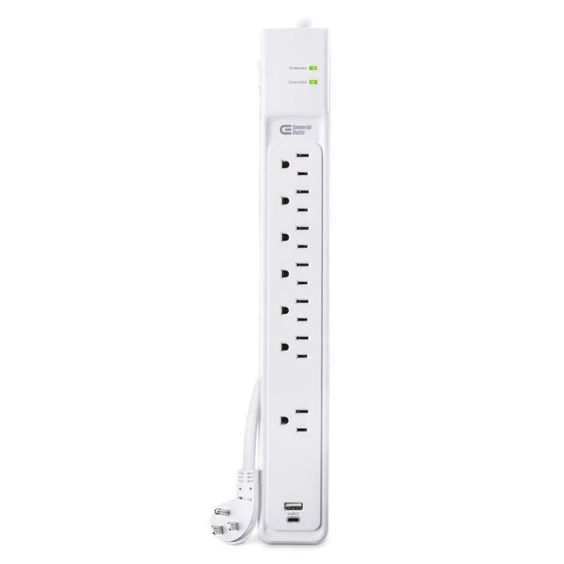 Photo 1 of 6 Ft. 7-Outlet Surge Protector with USB in White
