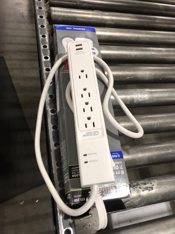 Photo 2 of 6 Ft. 7-Outlet Surge Protector with USB in White
