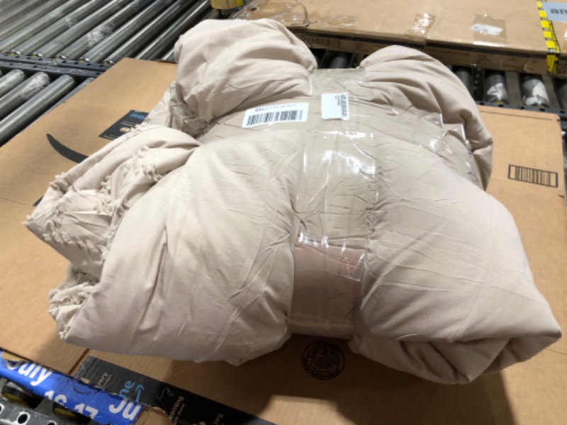 Photo 1 of Andency Khaki Comforter Set King Size, Farmhouse Shabby Chic Boho Soft Fluffy Warm Lightweight Bedding Comforter Sets for King Bed, 3 Pieces Chevron Tufted Aesthetic Microfiber Lightweight Bed Set