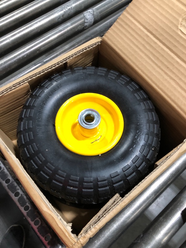 Photo 2 of ??????? 10In Solid Rubber Tire Wheels with 5/8" Bearings, 2.17" Offset Hub. 4.10/3.50-4 Flat Free Tires Replacement For Gorilla Carts,Hand Truck,Garden cart, 440lbs Capacity