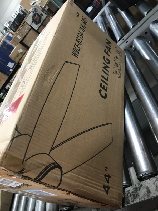 Photo 1 of WINGBO 44 Inch Flush Mount DC Ceiling Fan with Lights and Remote, 4 Reversible Blades, Ultra Quiet 6-Speed DC Motor, Hugger Low Profile Indoor Ceiling Fan, White Finish