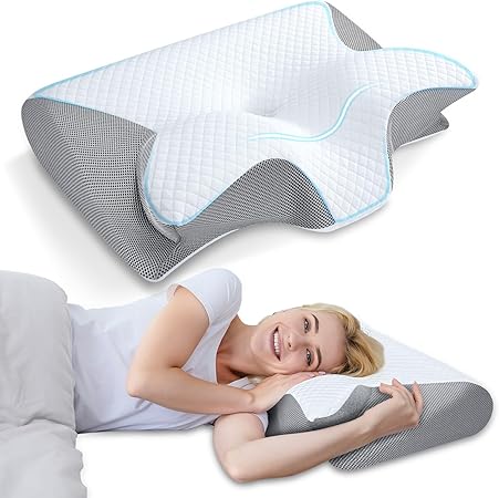 Photo 1 of HOMCA Memory Foam Cervical Pillow, 2 in 1 Ergonomic Contour Orthopedic Pillow for Neck Pain, Contoured Support Pillows for Side Back Stomach Sleepers
