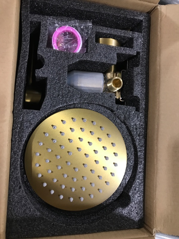 Photo 2 of Brushed Gold Shower Head And Faucet Set Complete With Valve Shower Fixtures With 6 Inch High Pressure Rain Shower Head Trim kit Rough Include Regaderas Para bBaño Modernas