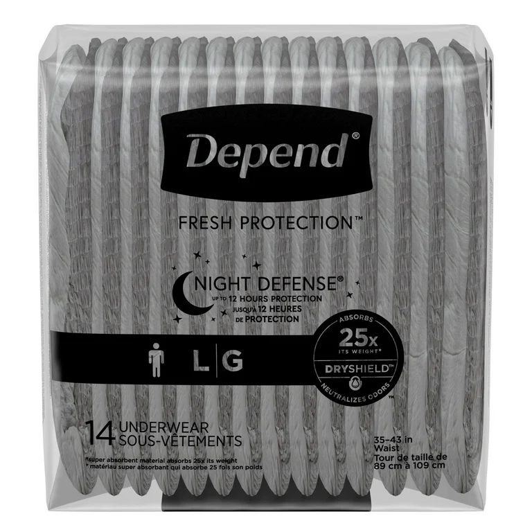 Photo 1 of Depend Night Defense Adult Incontinence Underwear for Men, Disposable, Overnight, Large, Grey (14 Count)