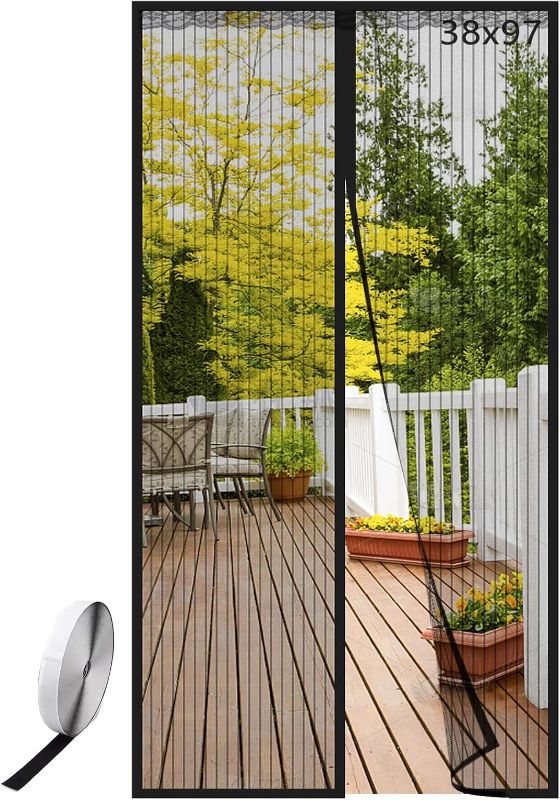 Photo 1 of YUJUNHMZZ Magnetic Screen Door Mesh, Hands Free Mesh Partition, Pet and Kid Friendly - Easy to Install Magnetic Closure Black (38"x 97") 