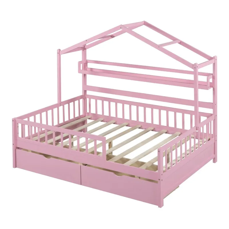 Photo 1 of Wooden House Bed with 2 Drawers, Kids Bed with Storage Shelf. Box 1 of 1 Mattress not included!!!
