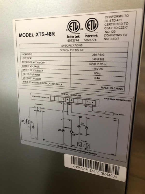 Photo 7 of *SOLD AS IS* Commercial Refrigerators 4 Door Restaurant Refrigerator with 8 Adjustable 48"W Stainless SteelShelves 36 Cu.ft, Temp Control 33?~40? for Restaurant Kitchen Bar Garage, ETL and DOE Approved