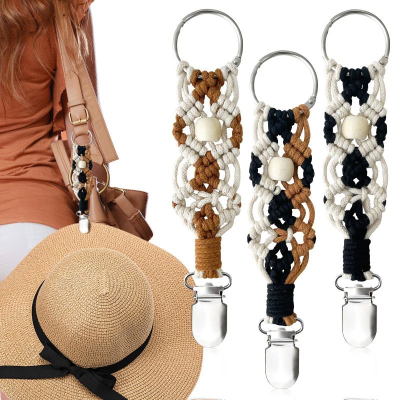 Photo 1 of *2Packs* 3Pcs Hat Clips for Travel on Bag, Bohemia Hat Holder for Travel, 3 Colours for Multiple Occasions and Different Combinations of Bags and Hats Khaki