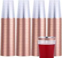 Photo 1 of By Madee HEAVYWEIGHT 200 Pack Rose Gold Plastic Cups 10 oz | Rose Gold Rimmed Plastic Cups for Party | Fancy Clear Disposable Cups for Weddings, Birthdays and Special Occasions